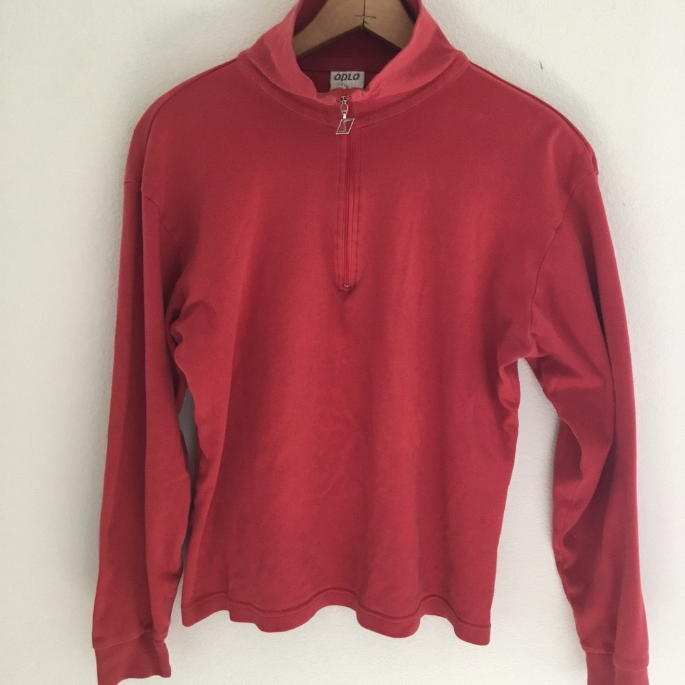 $90!! Odlo Women's Red Half Zip Mid Layer Pullover Sweatshirt: Size MEDIUM